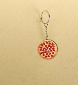 Pepperoni Art Design Printed Round Keychain Pack of 2