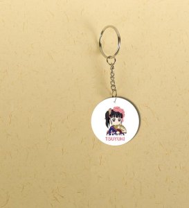 Vertical Text Anime Design Printed Round Keychain Pack of 2