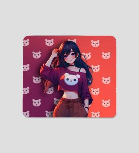 Anime Girl With Fun Icon Pattern Art Printed Mousepad