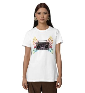 Wings of Melody: Retro Music Pop Graphic Printed Black T-Shirt