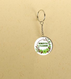 Artistic Friendship Circle in Green Blooms: Printed Round Keychain Pack of 2
