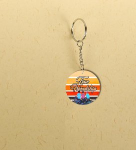 Friendship Forever Sitting on Sunset Rocks: Printed Round Keychain Pack of 2
