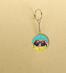Friendship Vibes in Retro Color Style: Printed Round Keychain Pack of 2