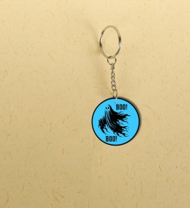 Charming Scary Ghost Saying Boo for Halloween Printed Round Keychain Pack of 2