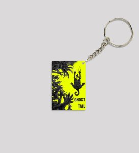 Cartoon Ghost Cat Surrounded by Dark Branches Printed Keychain Pack of 2