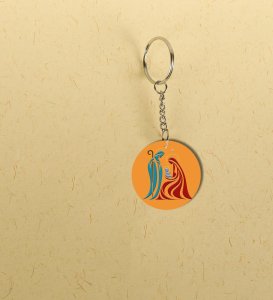 Elegant Minimal Nativity Art with Warm Tones Printed Round Keychain Pack of 2